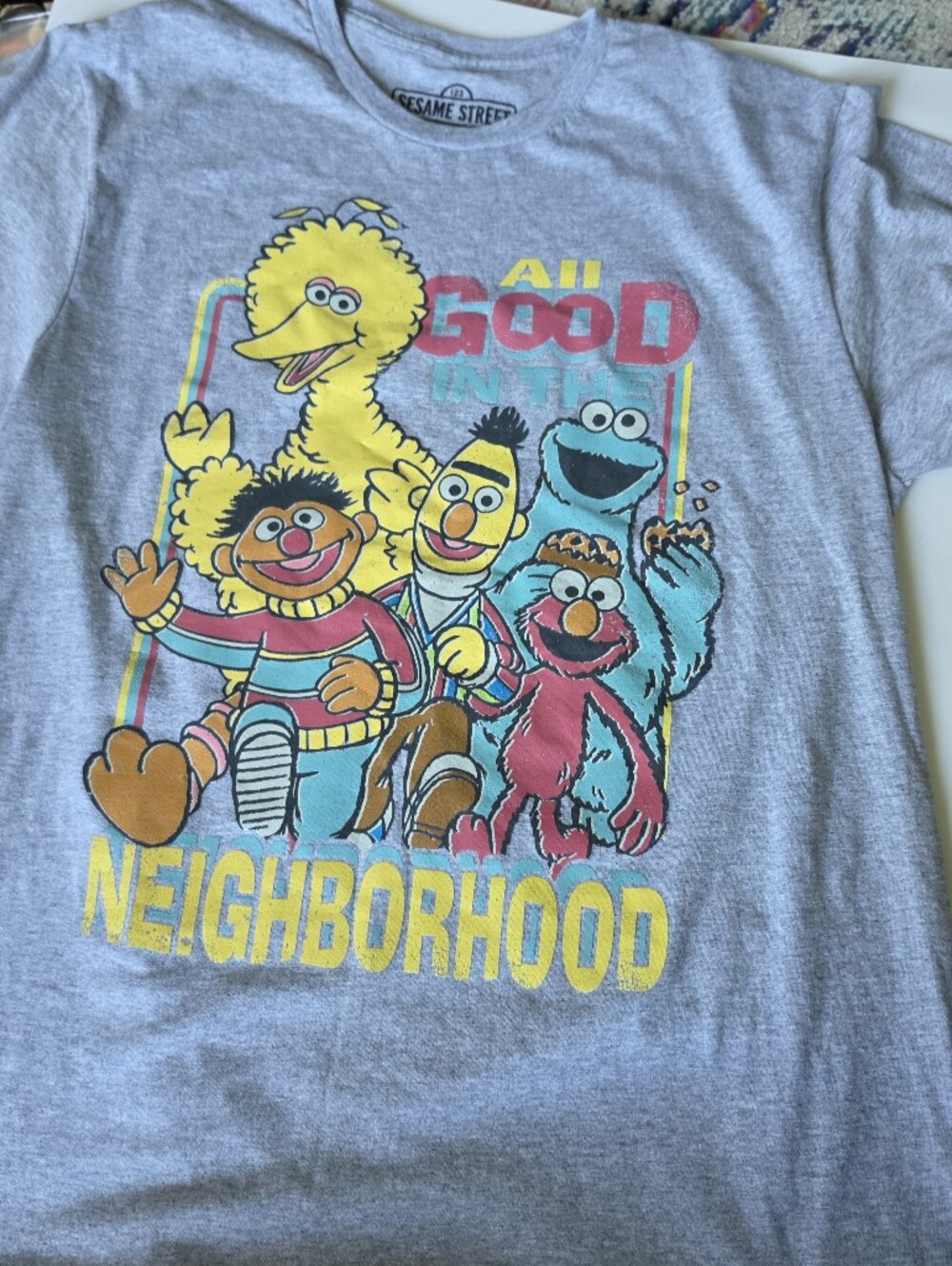 Sesame Street Gray Tee with Bright Character Graphic